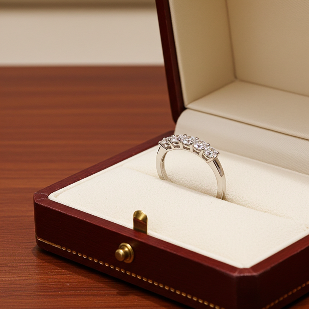 Anello veretta certificato in oro bianco 18k e 5 diamanti naturali 2,15 ct