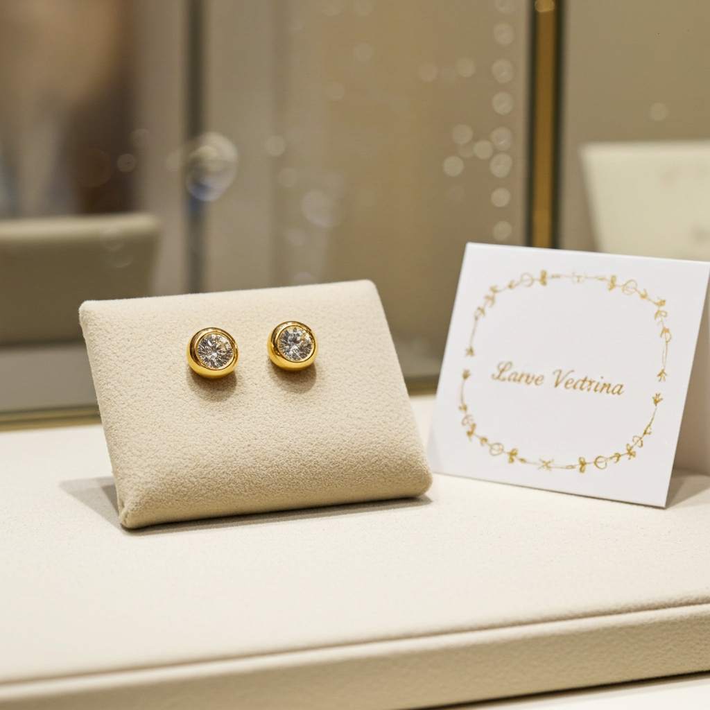 Orecchini punto luce certificato HRD in oro Giallo 18k  con 2 diamanti naturali 1,00 ct