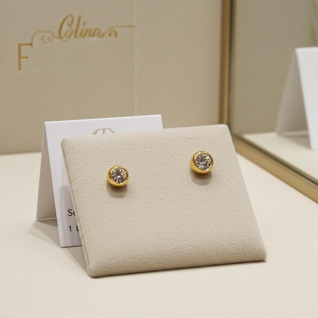 Orecchini punto luce certificato HRD in oro Giallo 18k  con 2 diamanti naturali 1,00 ct