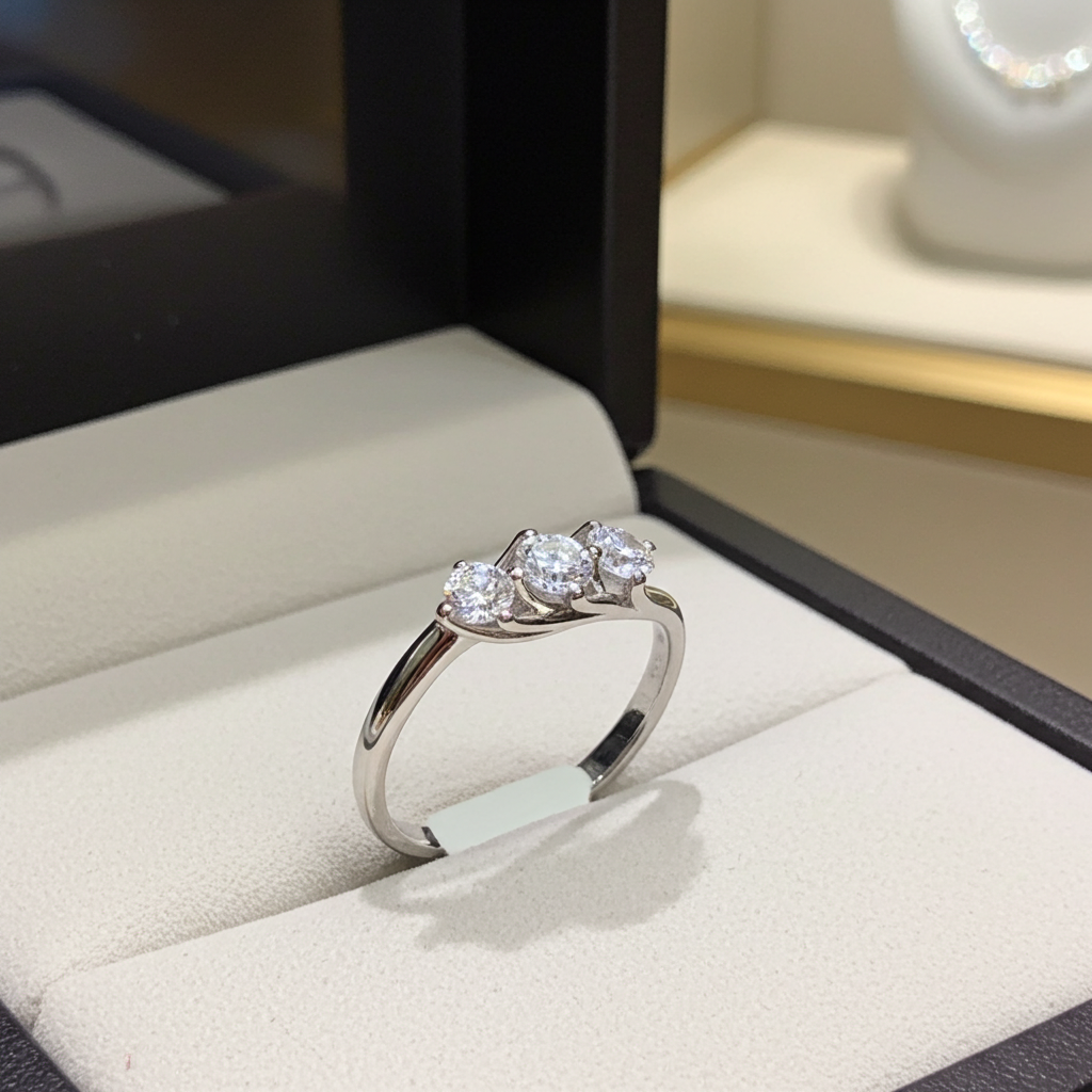 Anello Trilogy certificato HRD ANTWERP in oro bianco 18k e 3 diamanti naturali 0,52 ct