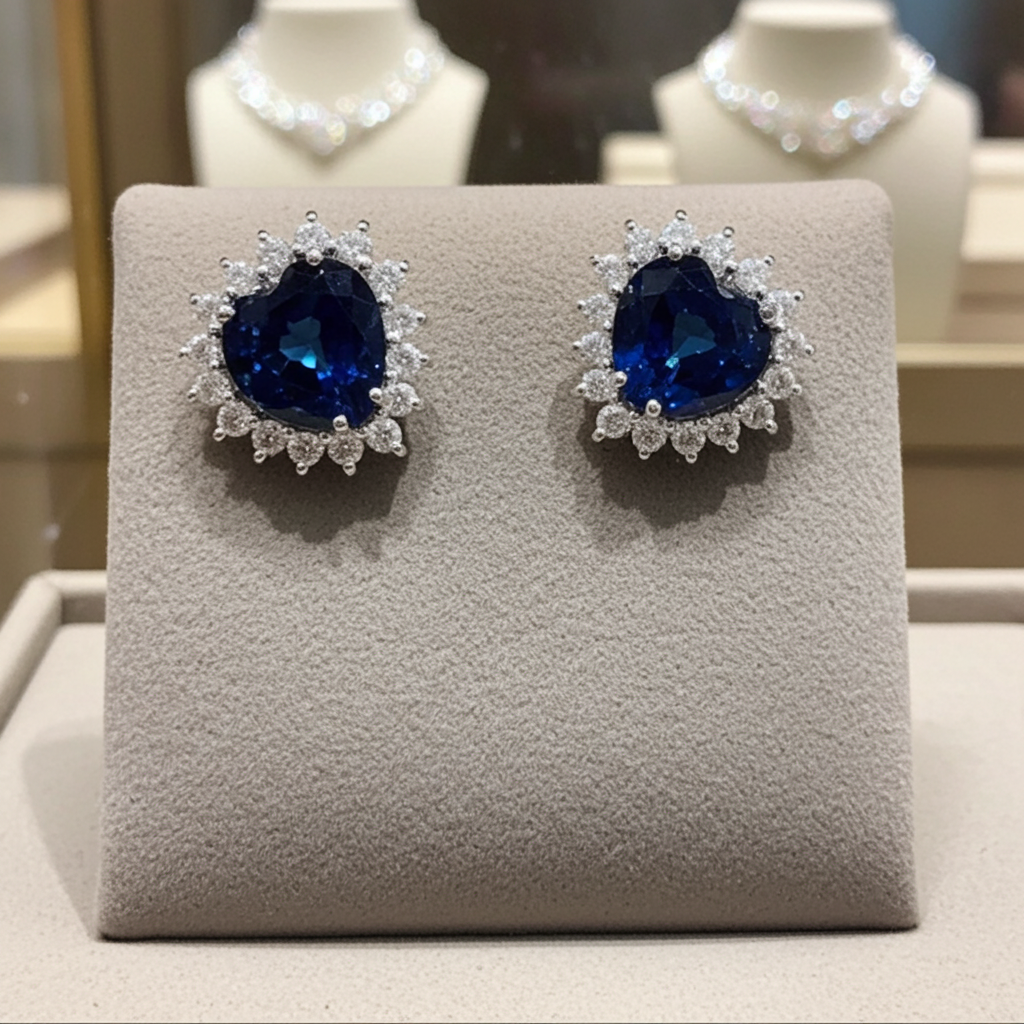 Orecchini - 18 carati Oro bianco Zaffiro - Diamante