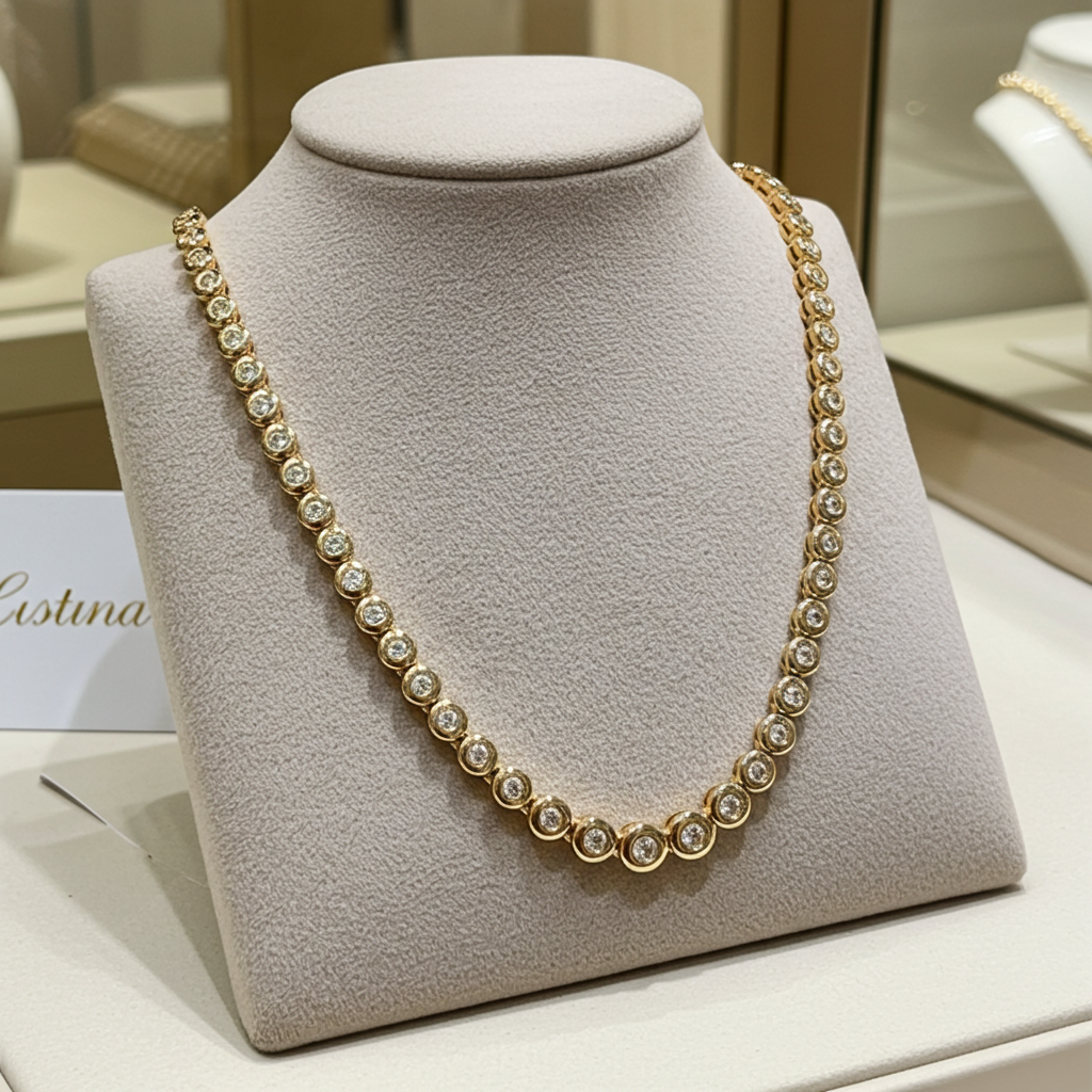 collana giro collo tennis in oro bianco 18k 750 e diamanti naturali 9 ct