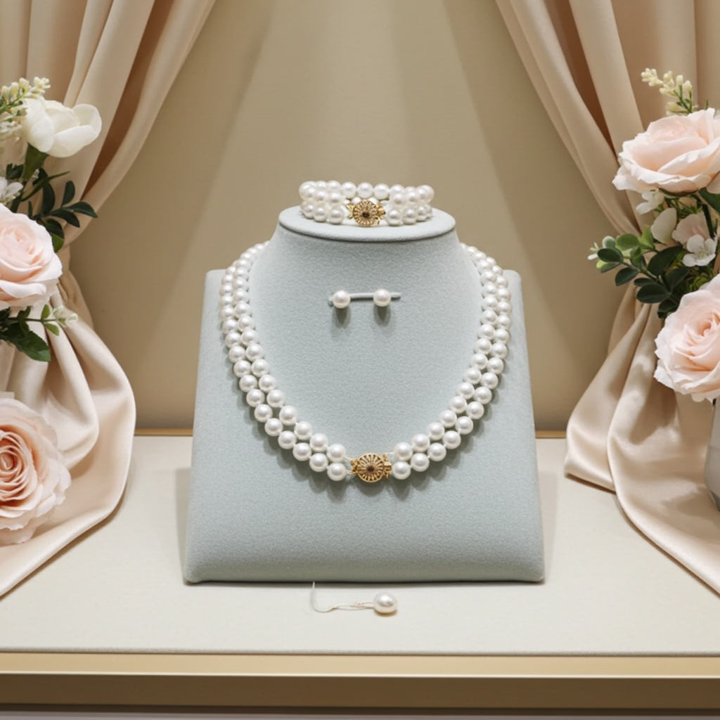 set completo di perla naturale australiana bianca collana bracciale e orecchino
