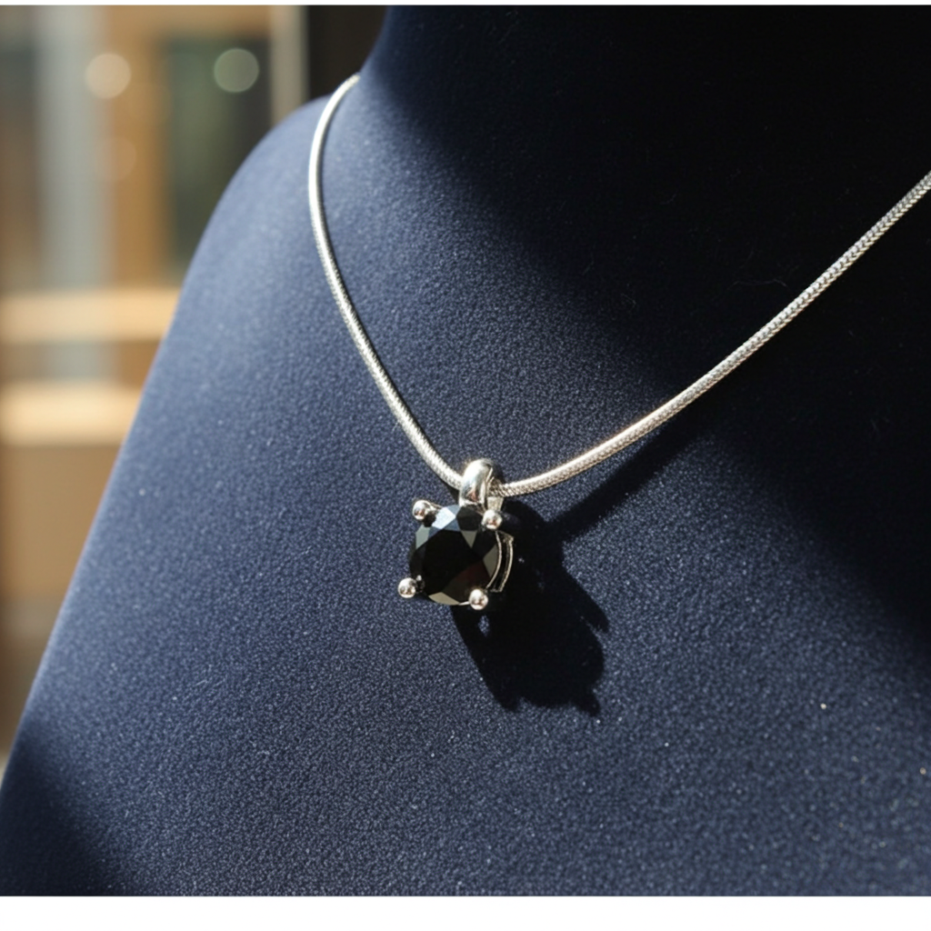 Ciondolo punto luce in oro bianco con diamante naturale nero 1,00 ct