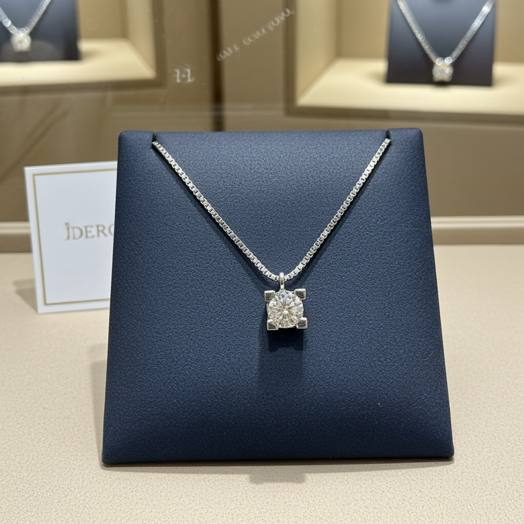 ciondolo punto luce quadrato in oro bianco 18k e diamanti naturale  0,25 ct