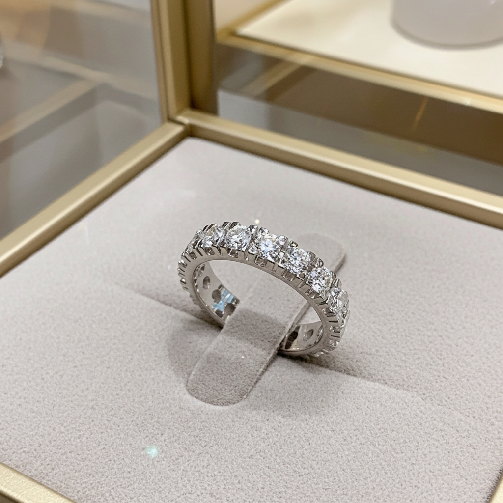 anello veretta in oro bianco 18k con diamanti 0,95 ct