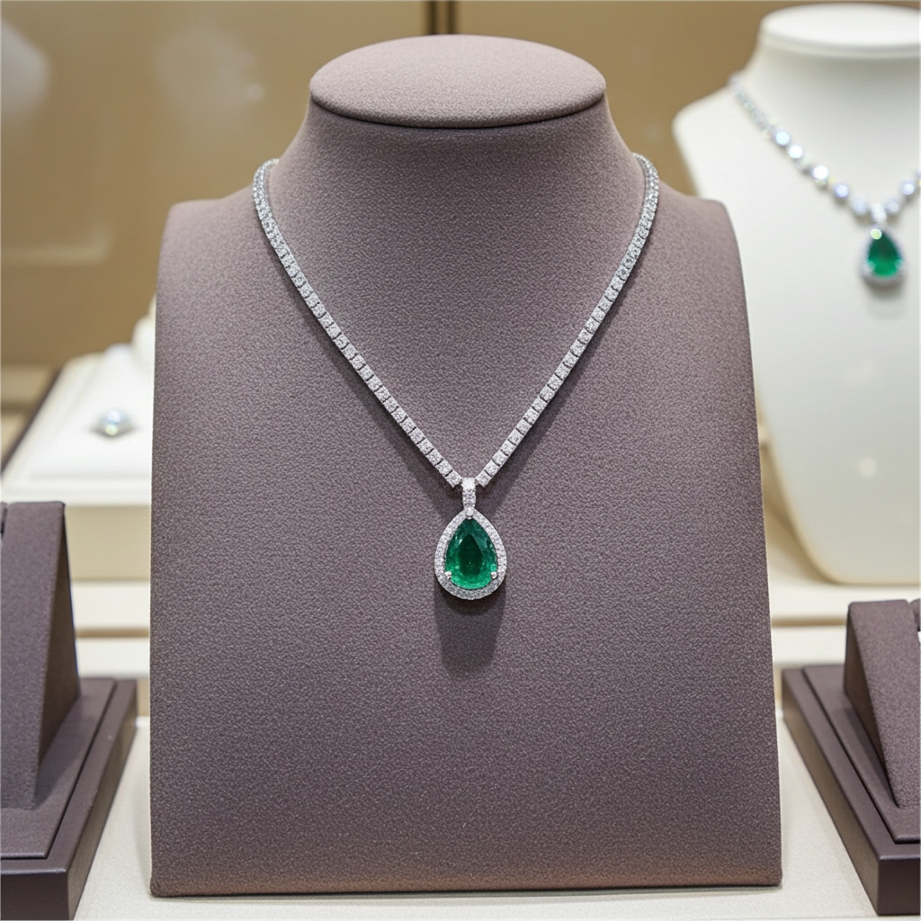 Collana collier tennis in oro e smeraldo e diamanti naturali 8.44 ct