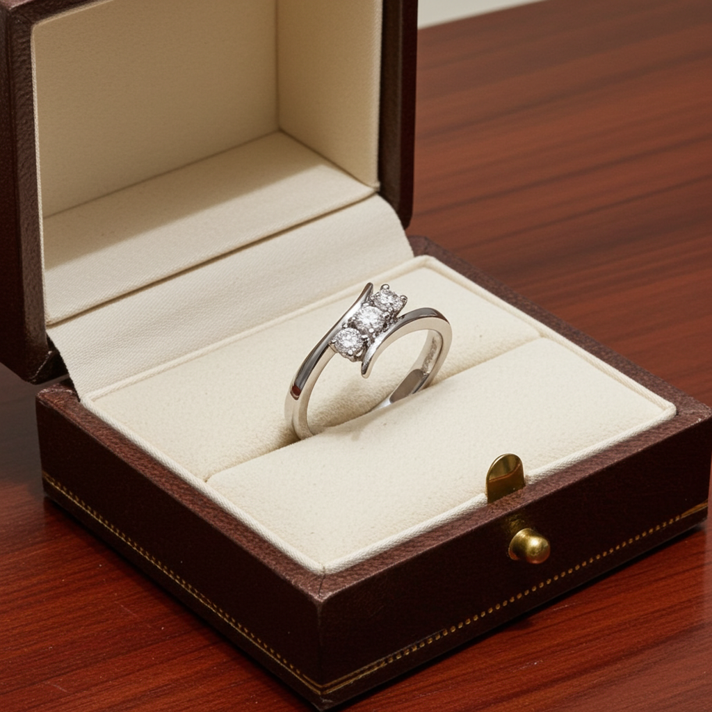 Anello Trilogy certificato IGI in oro bianco 18k e 3  diamanti  naturali 0,30 ct