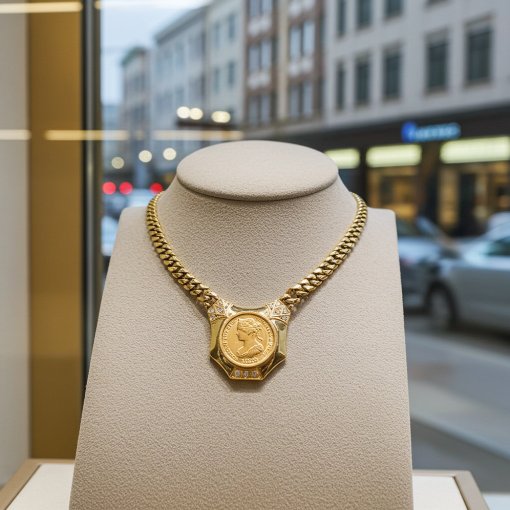 Collana in oro giallo 18k  con diamanti naturali 0.81 ct e sterline d'oro