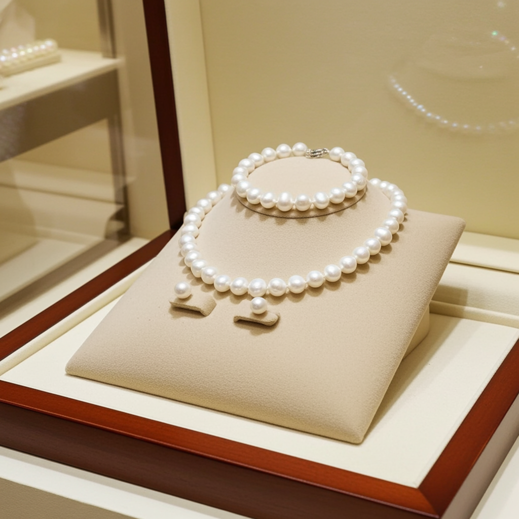 set completo con perla naturale bianche collana bracciale e orecchino