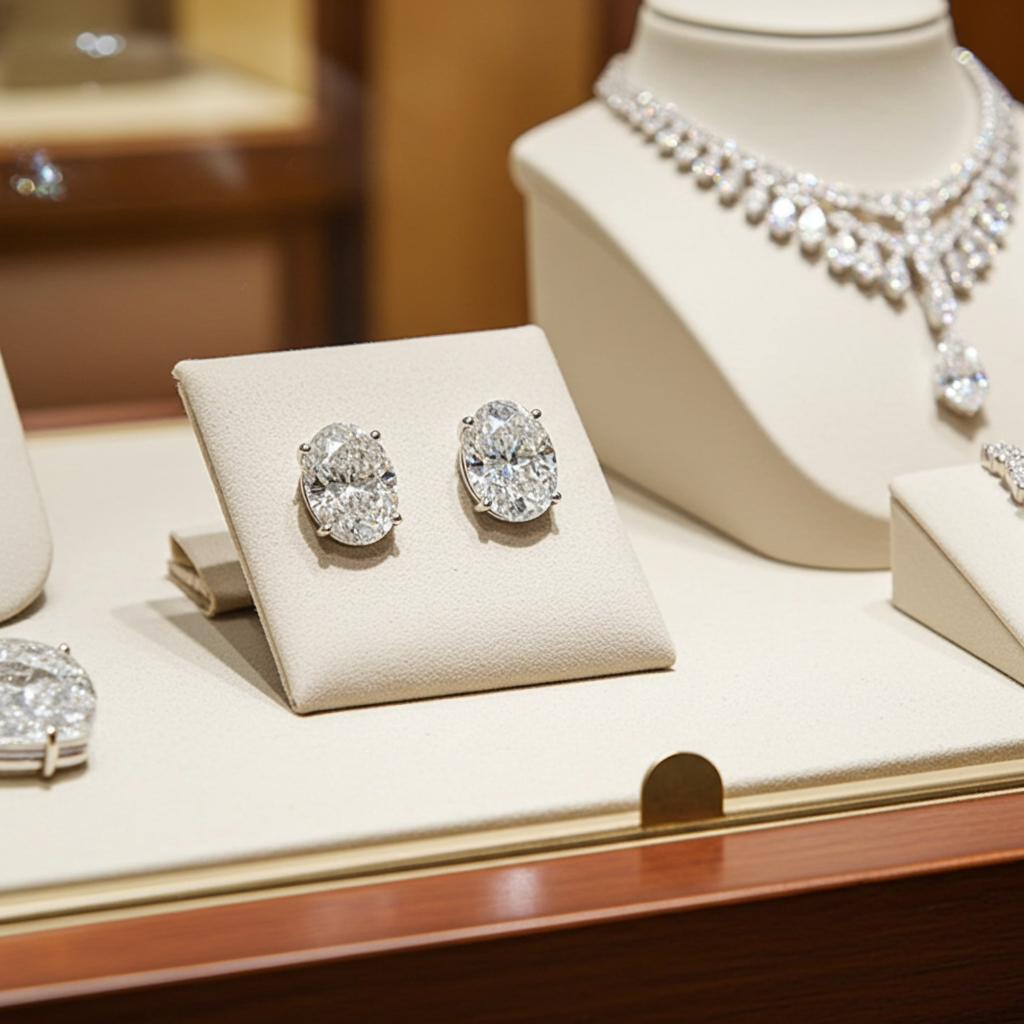 Orecchini punto luce con 2 diamanti naturali taglio ovale 0,30ct