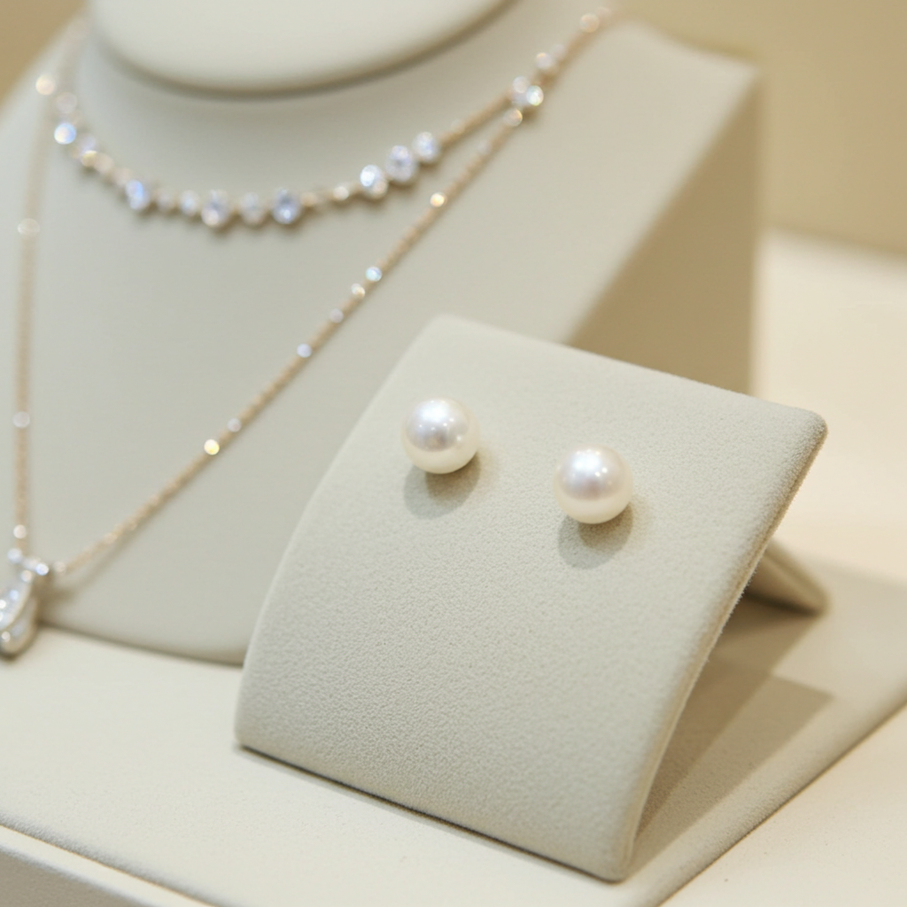Orecchini - 18 carati Oro Bianco Perla Bianca- Akoya 8-8,5 mm