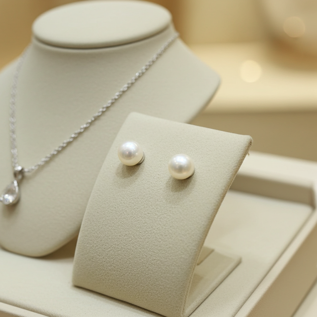 Orecchini - 18 carati Oro Bianco Perla Bianca- Akoya 8-8,5 mm