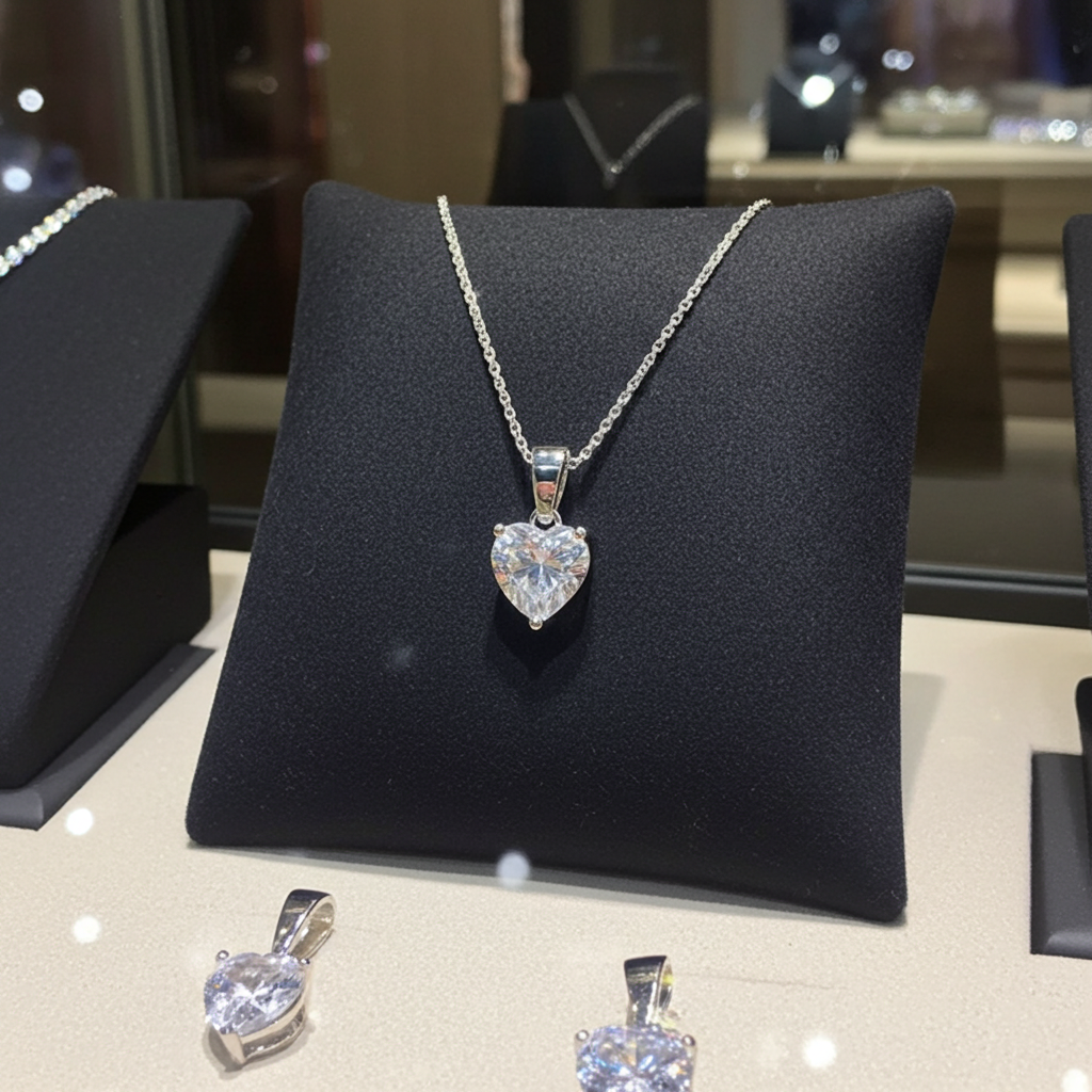 Ciondolo punto luce taglio cuore in oro bianco 18k e diamante naturale 0,24 ct