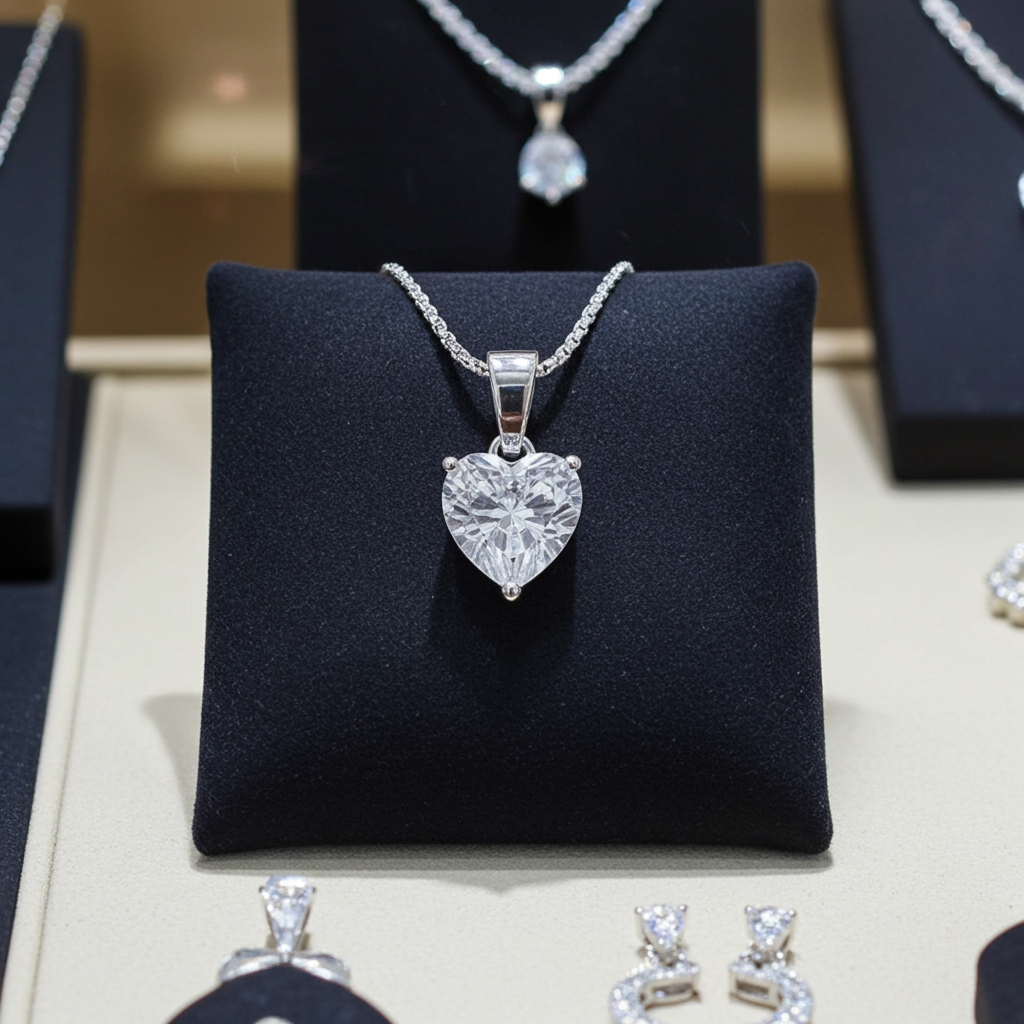 Ciondolo punto luce taglio cuore in oro bianco 18k e diamante naturale 0,24 ct