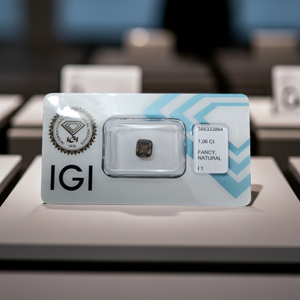 Diamante naturale certificato IGI cuscion fans 1.06 ct