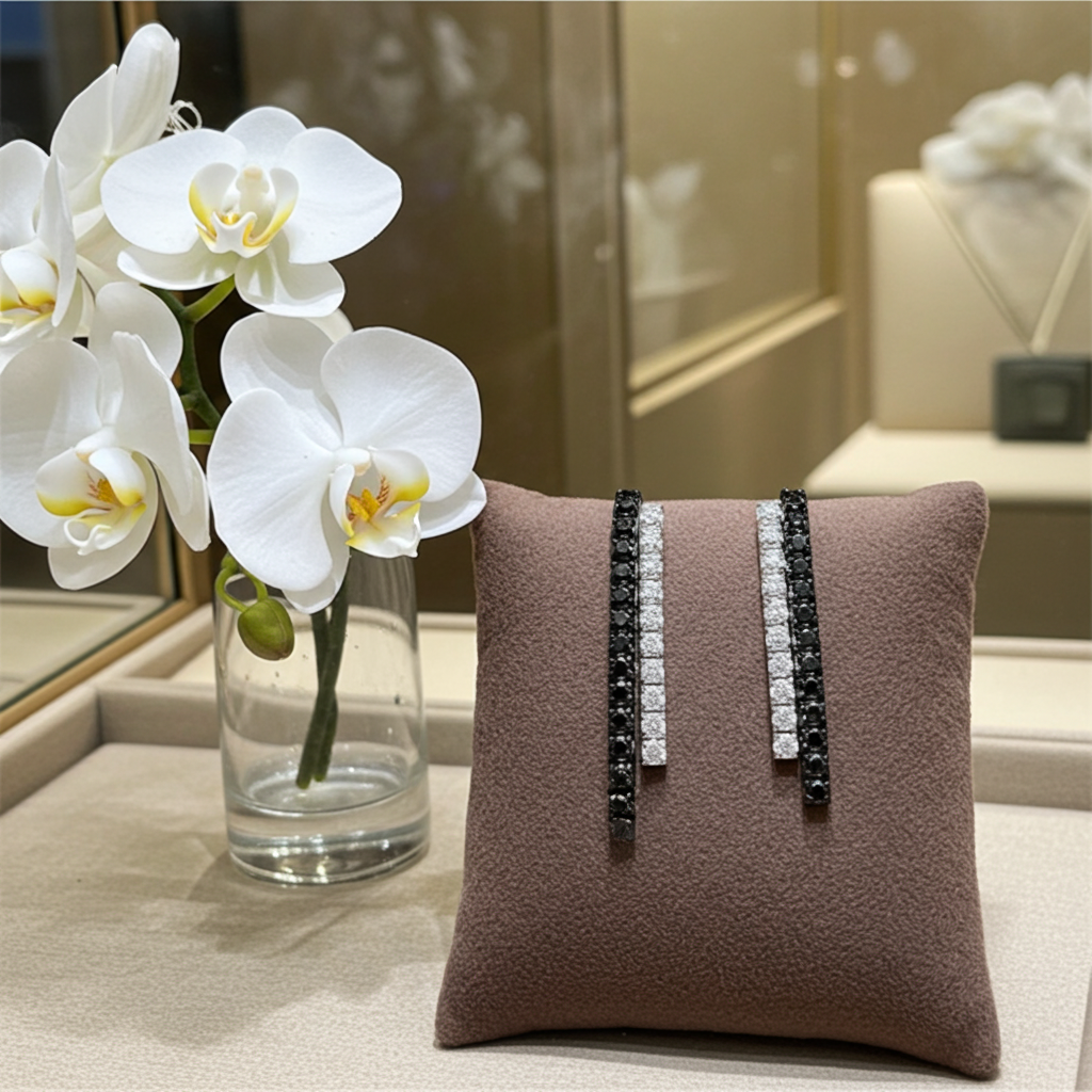 orecchini tennis in oro bianco 18k e 2 fila diamanti naturali neri e bianchi 0,96ct