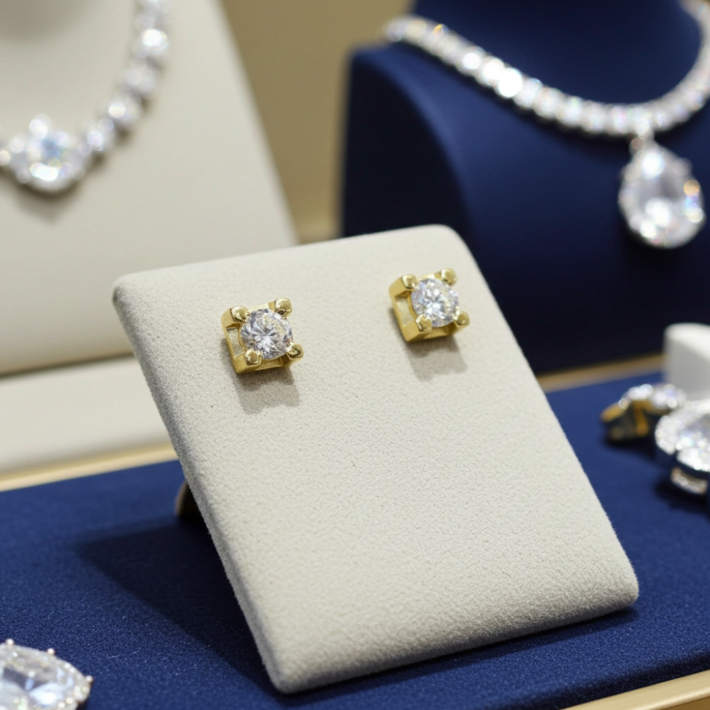 orecchini punto luce quadrato in  oro Giallo e 2 diamanti naturali 0,50 ct