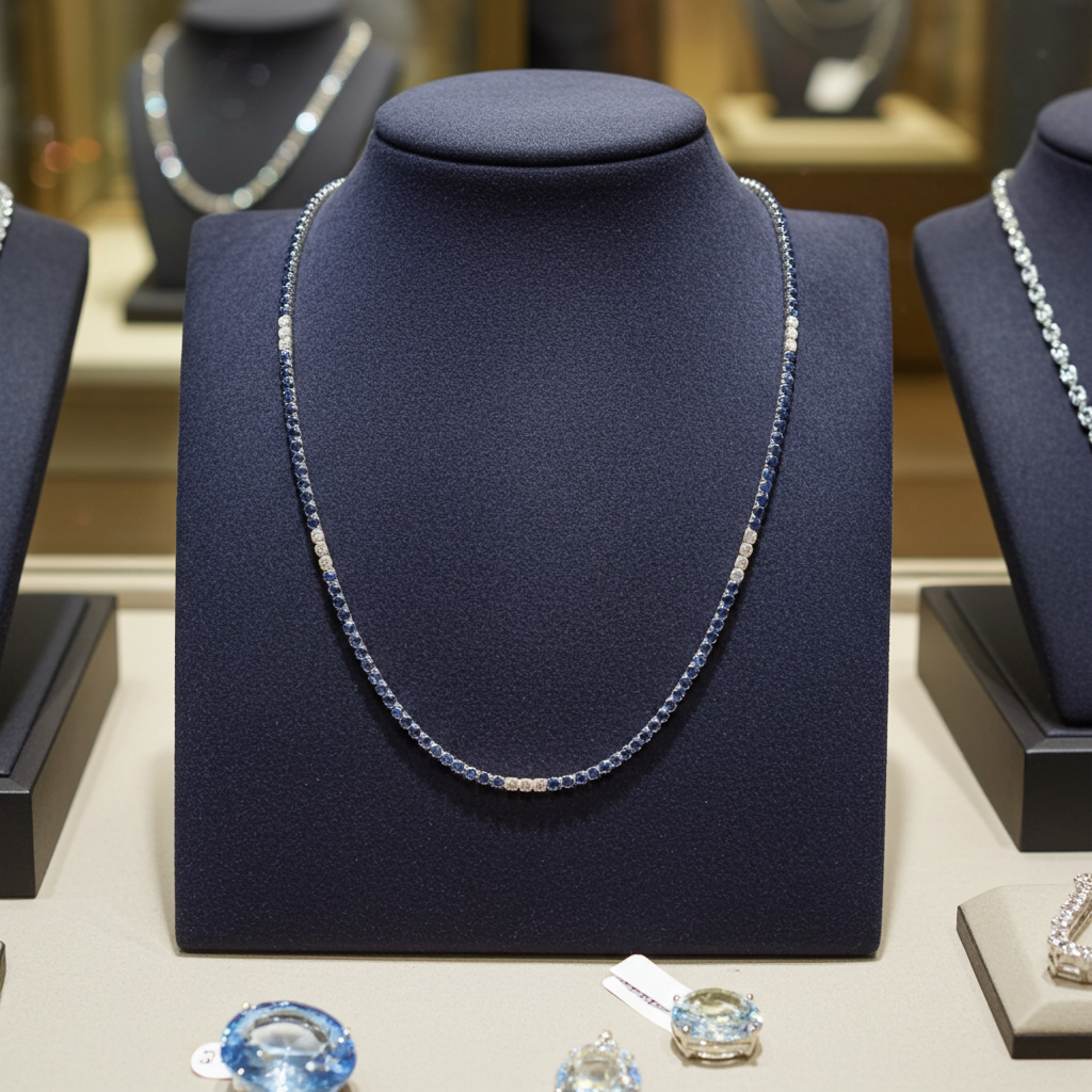 Collana - 18 carati Oro bianco - 10.16ct. tw. Zaffiro - Diamante naturale