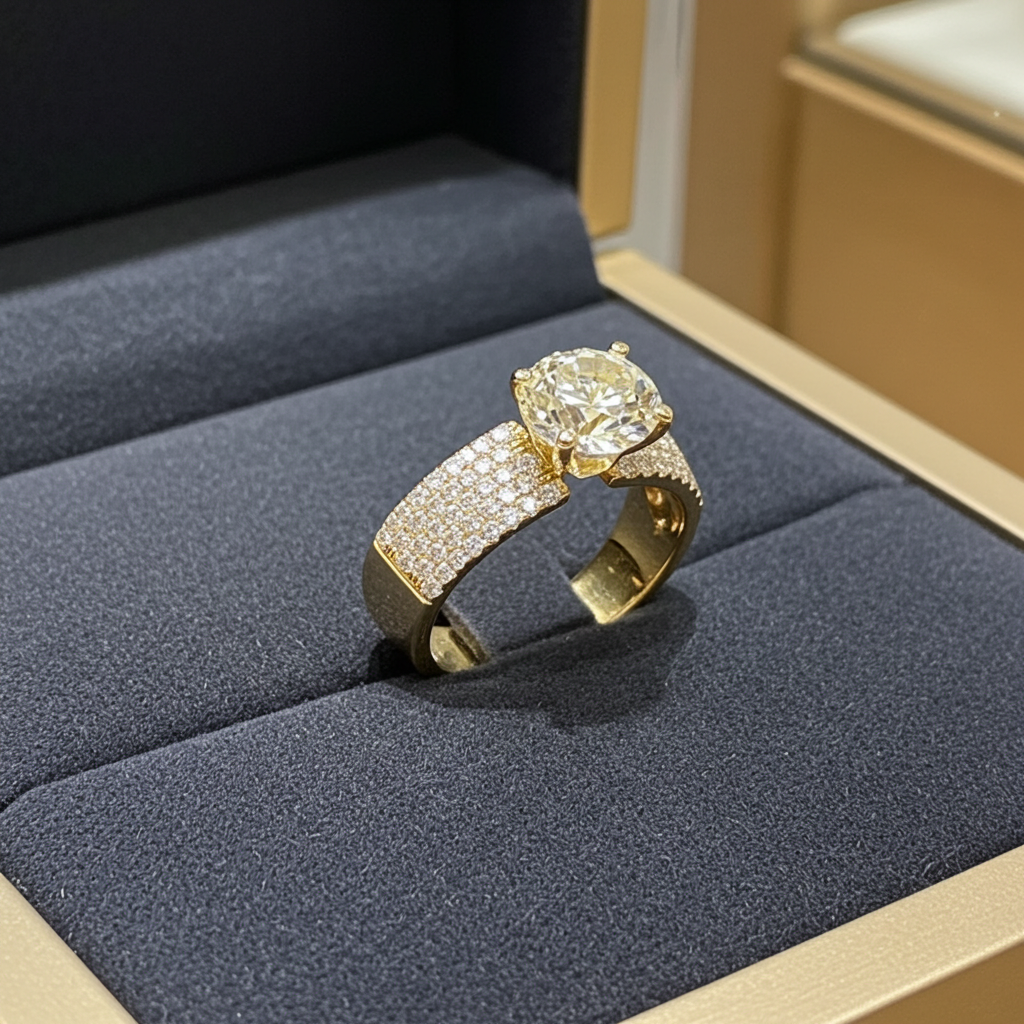 Anello solitario in oro giallo 18k e diamanti naturali 1.15ct