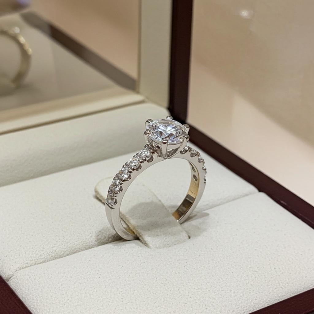 Anello fidanzamento in oro bianco 18k e diamanti naturali certificato igi 0.54ct