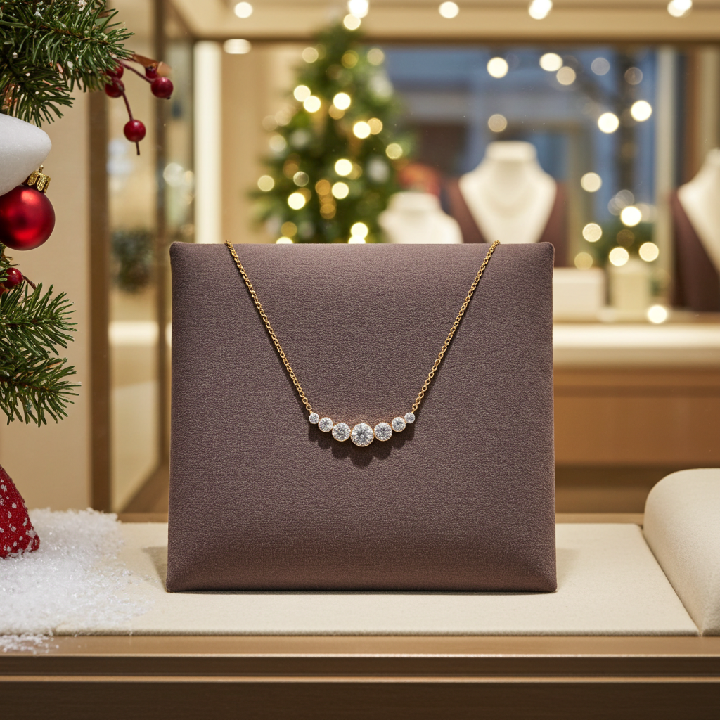 Collana con in oro giallo 18k 750 e 7 diamanti naturali 0,88 ct