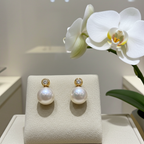 Orecchini - 18 carati Oro Giallo - Diamanti Naturali 0,20ct - Perla bianca 9 mm