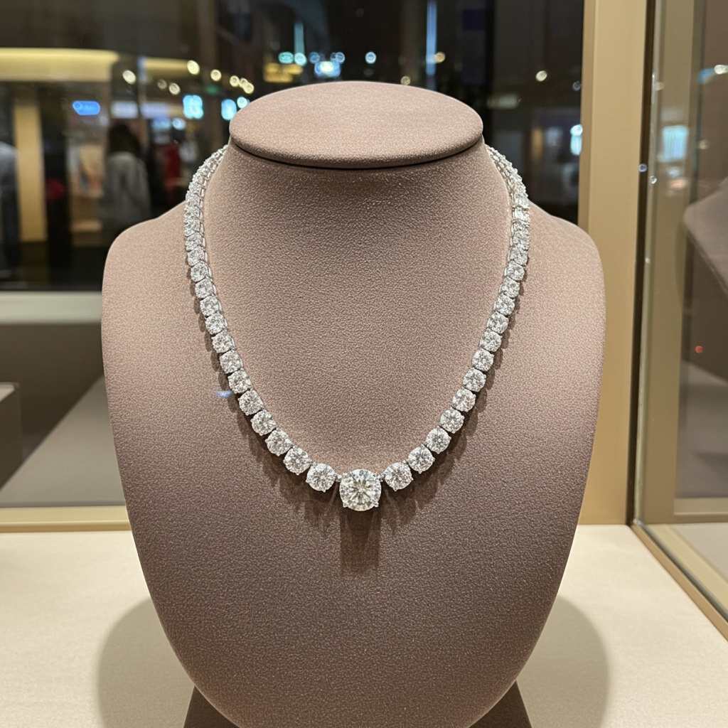 Collana tennis in oro bianco e diamanti naturali 57 ct