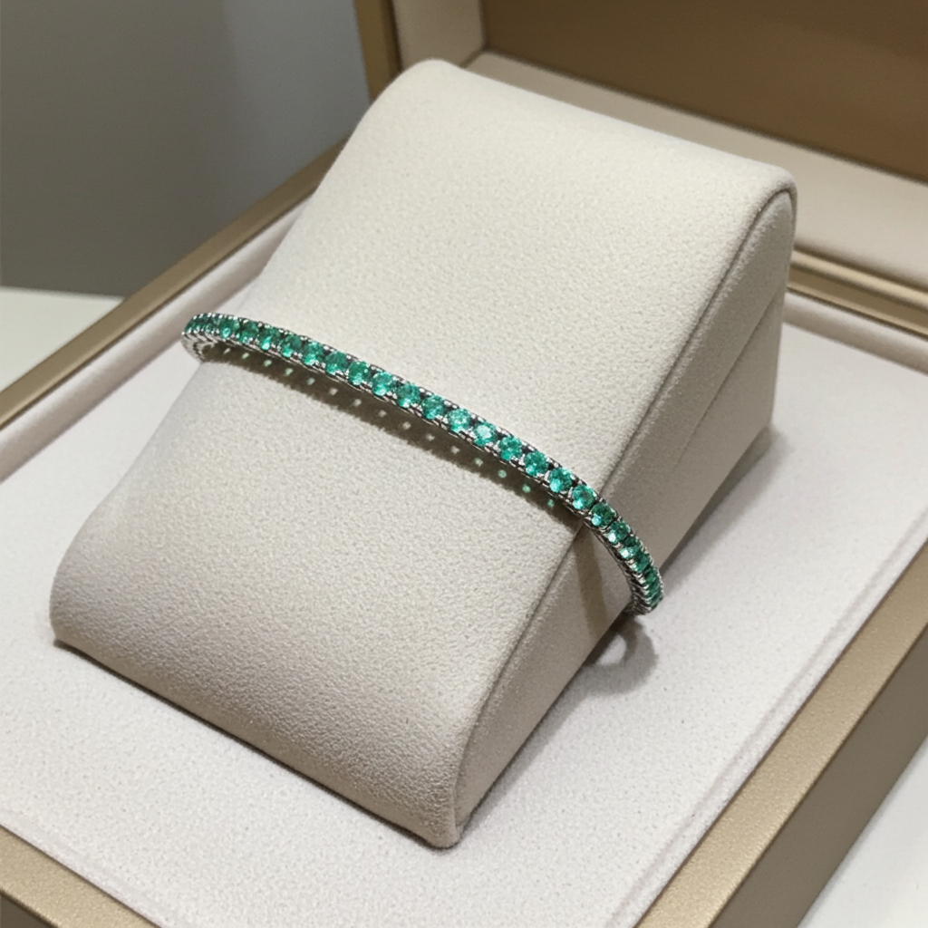 Bracciale tennis - 18 carati Oro bianco - 6.38ct. tw. Smeraldo - Diamante