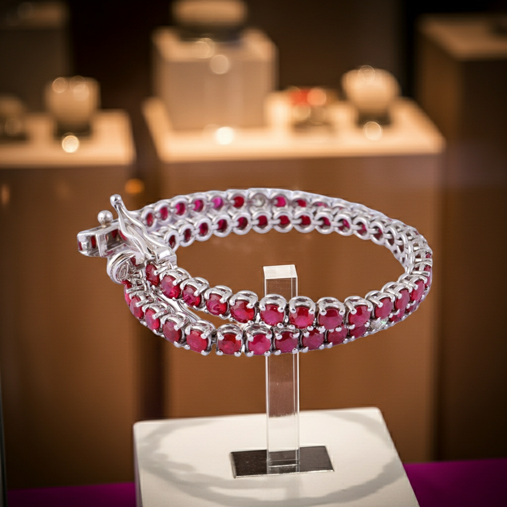 Bracciale - 18 carati Oro bianco - 6.68ct. tw. Rubino - Diamante