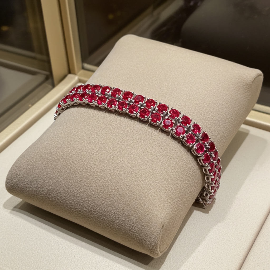 Bracciale - 18 carati Oro bianco - 6.68ct. tw. Rubino - Diamante