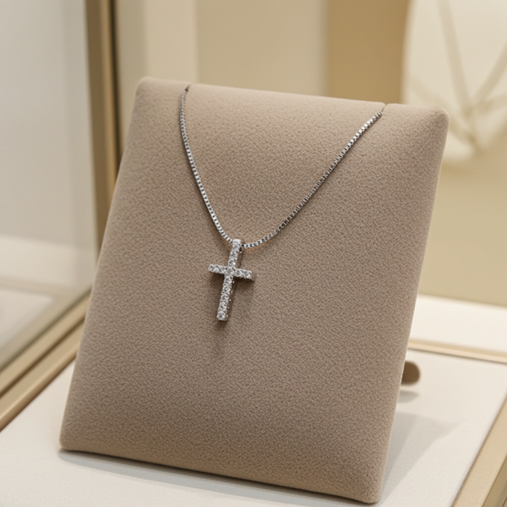 Collana con ciondolo Croce piccola con Diamanti ct. 0.55