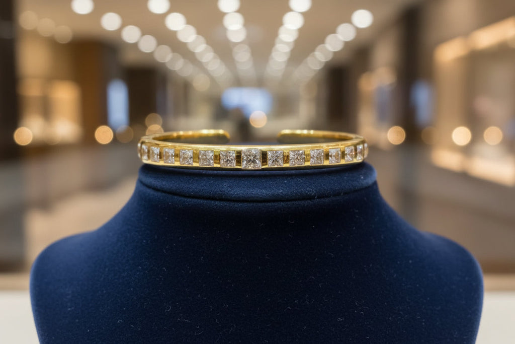 Bracciale elegante 10,10 ct  forma principessa diamanti  incassato oro