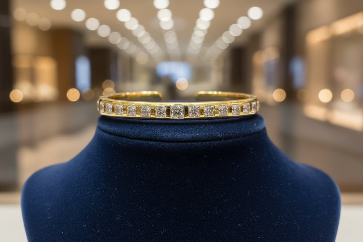 Bracciale elegante 10,10 ct  forma principessa diamanti  incassato oro