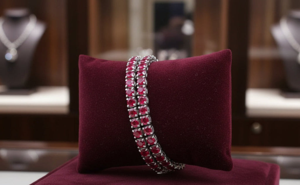 Bracciale - 18 carati Oro bianco - 6.68ct. tw. Rubino - Diamante