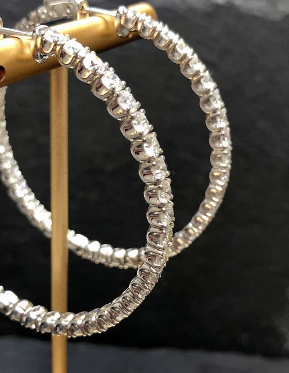 Orecchini a cerchio oro bianco 18k diamanti Naturali 10,50 ct