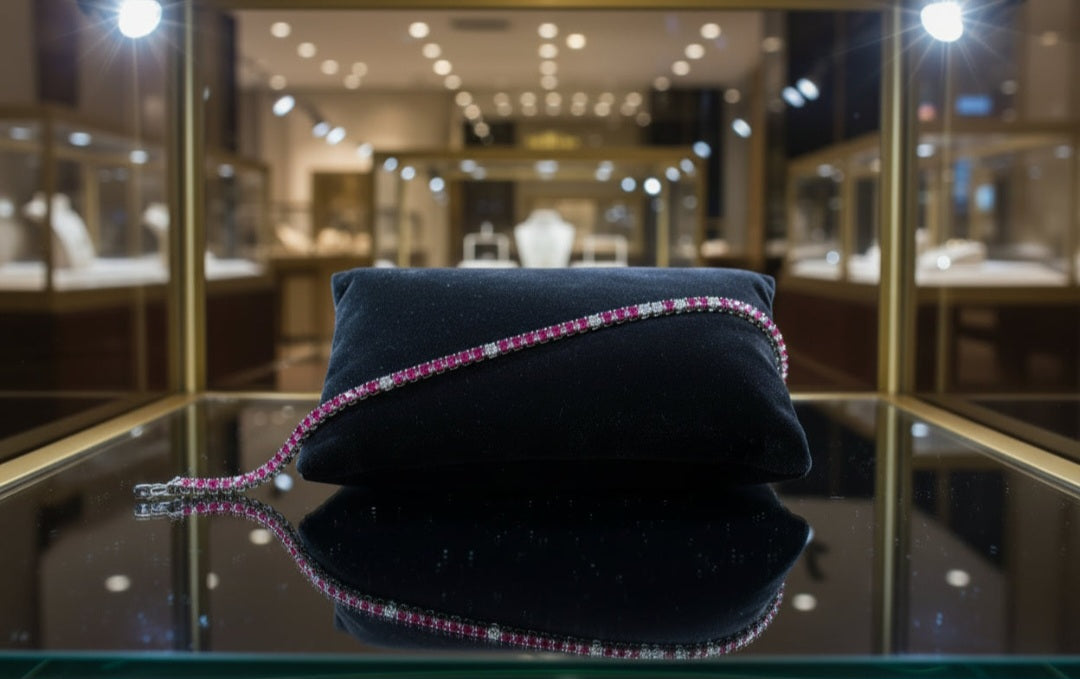 Bracciale - 18 carati Oro bianco - 6.68ct. tw. Rubino - Diamante