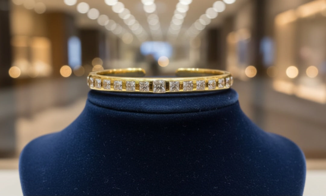 Bracciale elegante 10,10 ct  forma principessa diamanti  incassato oro