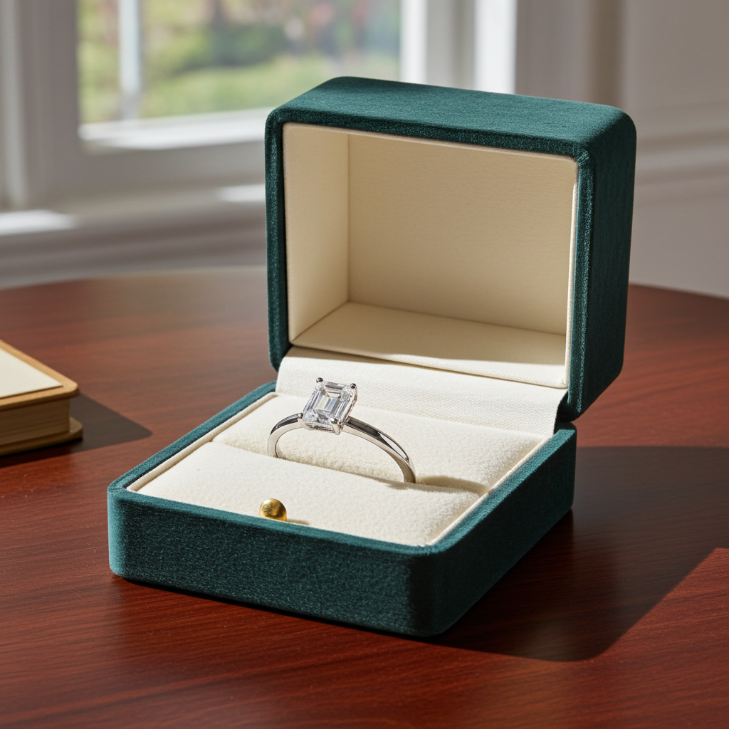 Anello solitario in oro bianco 18k e diamante naturale taglio smeraldo 1.20ct