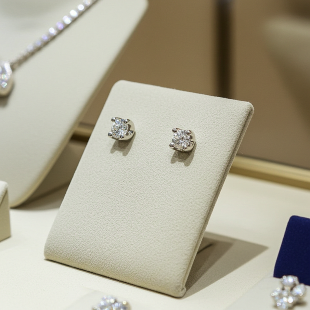 orecchini punto luce certificato HRD in oro bianco 18k e 2 diamanti naturali 0,80 ct