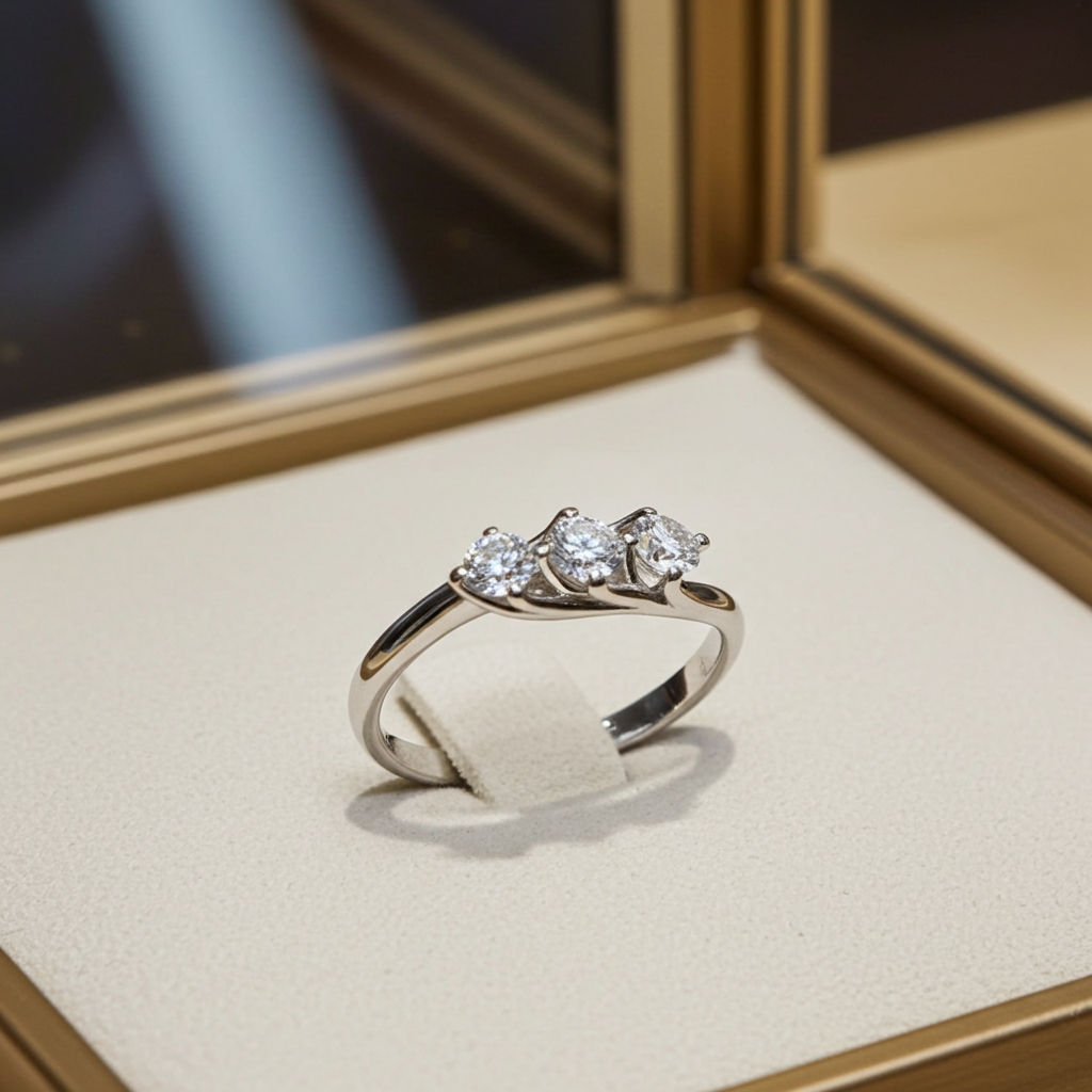 anello trilogy in oro bianco 18k con  3 diamanti naturali 0,99ct