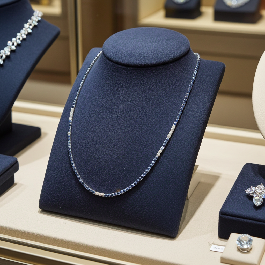 Collana - 18 carati Oro bianco - 10.16ct. tw. Zaffiro - Diamante naturale