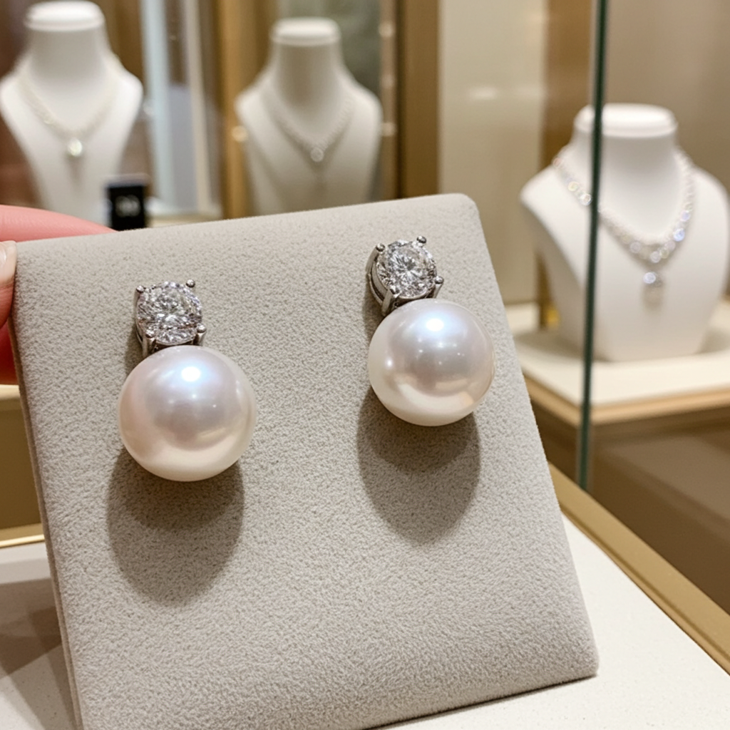 Orecchini - 18 carati Oro Bianco - Diamanti Naturali 0,20ct - Perla bianca 8 mm