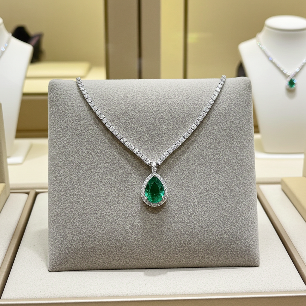 Collana tennis in oro e smeraldo e diamanti naturali 8.44 ct