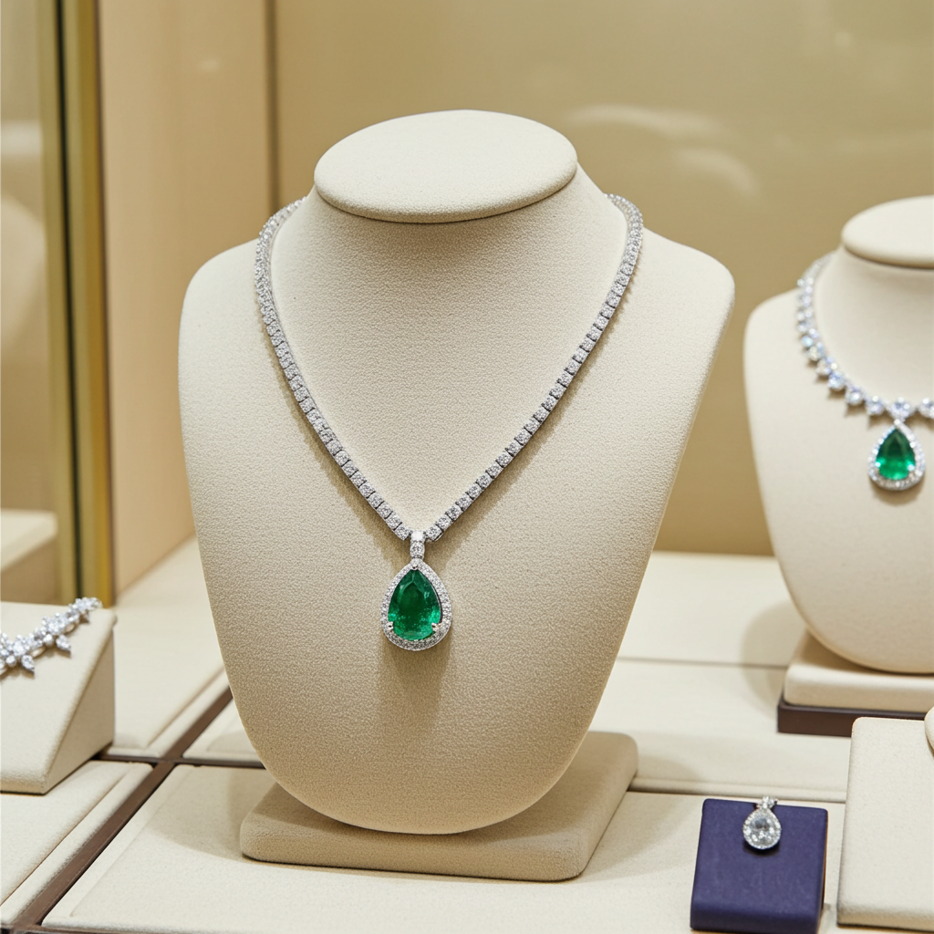 Collana tennis in oro e smeraldo e diamanti naturali 8.44 ct