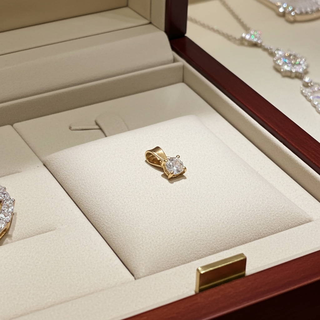 ciondolo punto luce in oro giallo 18k e diamanti naturale  0,25 ct