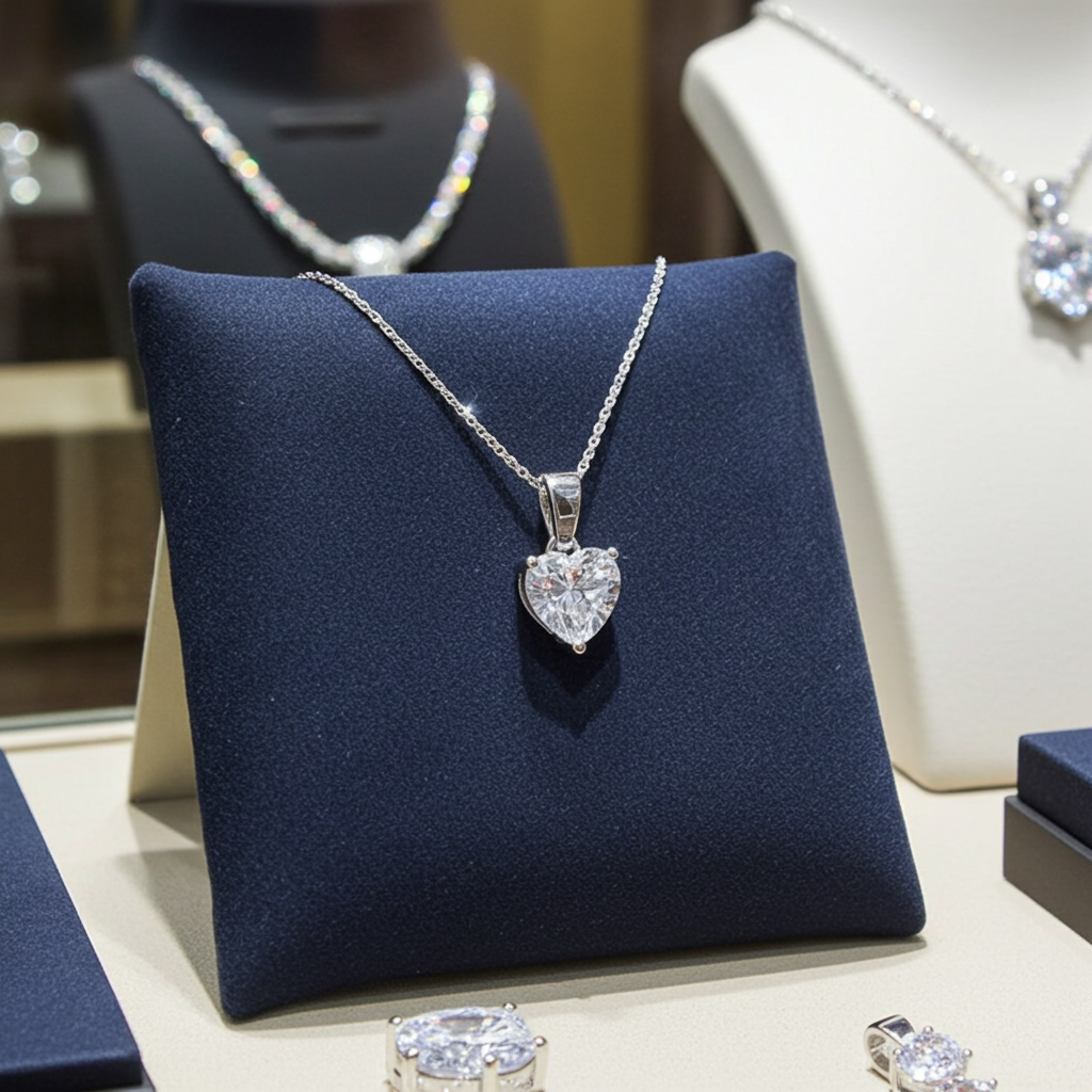 Ciondolo punto luce taglio cuore in oro bianco 18k e diamante naturale 0,24 ct