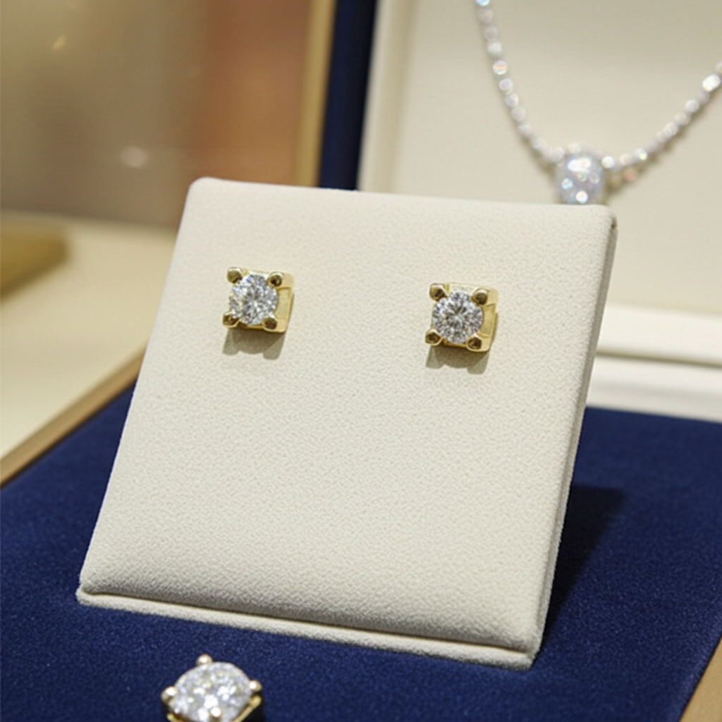 orecchini punto luce quadrato in oro giallo 18k e 2 diamanti naturali 0,90 ct