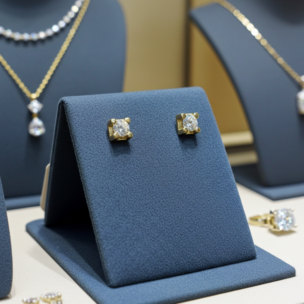 orecchini punto luce quadrato in oro giallo 18k e 2 diamanti naturali 0,90 ct