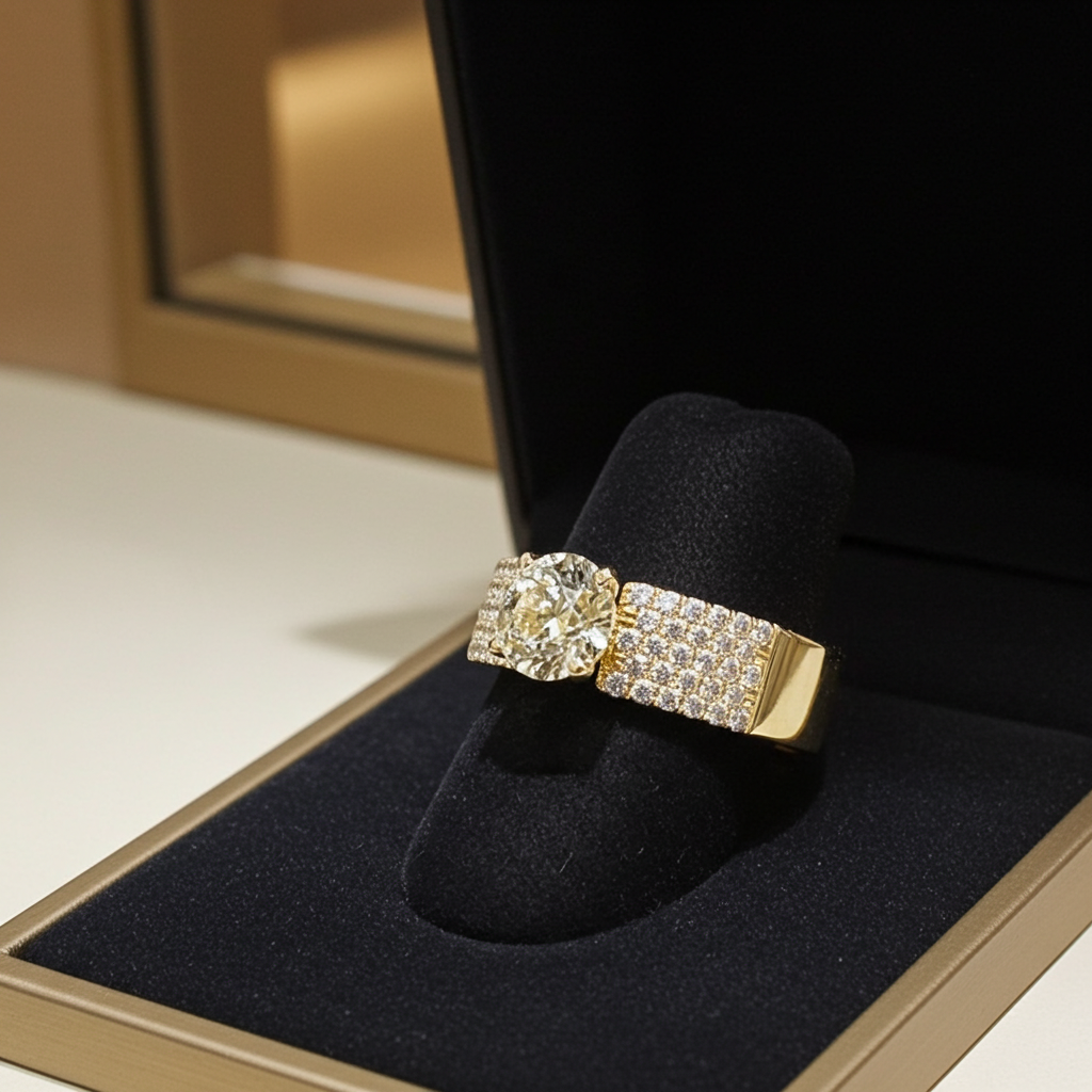 Anello solitario in oro giallo 18k e diamanti naturali 1.15ct